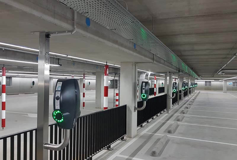 EVBox BusinessLine AC charging stations in Unilever's underground carpark